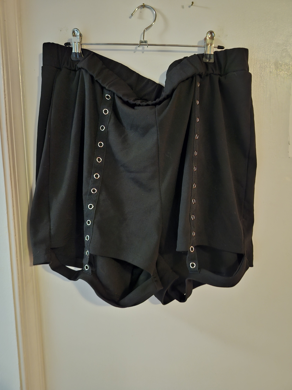 Black High-Waist Eyelet Detail Shorts